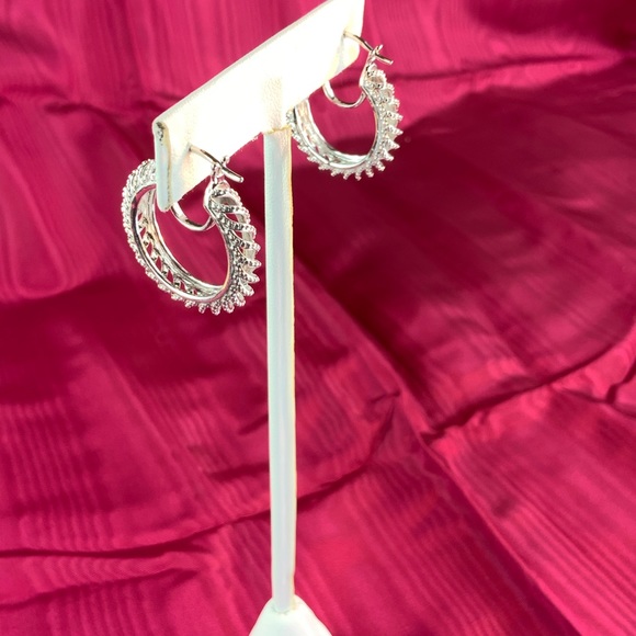 Diamond Accent Hoop Earrings - Picture 6 of 7